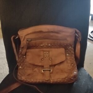 Cowhide Vintage Brown Woven Leather Shoulder Bag